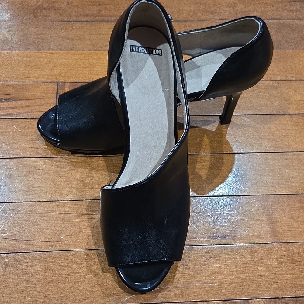 Revolution Black Open-Toe Stiletto Heels